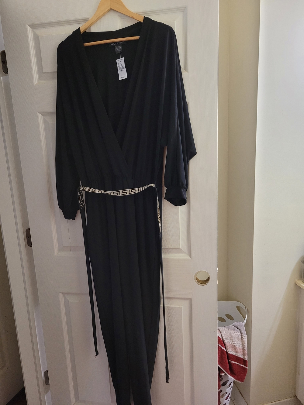 Ashley Stewart Black Wrap Maxi with Contrasting Waist Trim